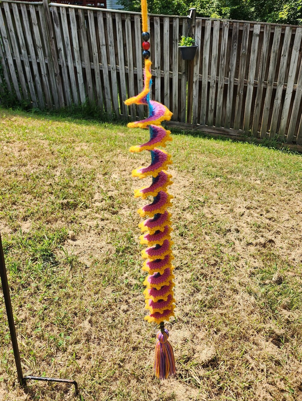 New handmade crochet wind spinner Tassel Wooden Beads Blue Purple Pink Yellow